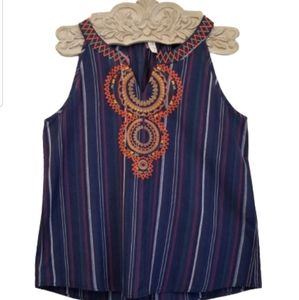 I Love Boho Embroidered Blue Sleeveless Blouse Top Size Medium NEW NWT